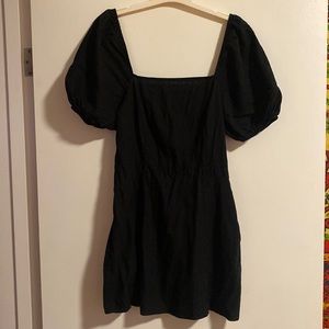 Black puffy sleeve A line cotton dress